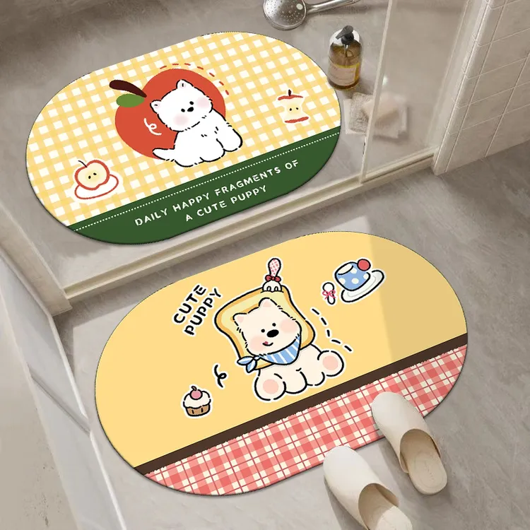 bh两条装 卡通小狗40*60厘米硅藻泥底 新款卡通吸水可爱风格脚垫