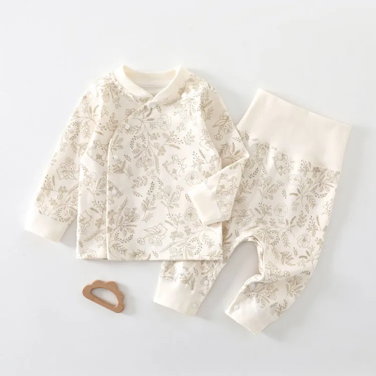 【腿部按扣】春秋纯棉婴儿高腰套装无骨新生儿内衣裤宝宝秋衣裤睡衣