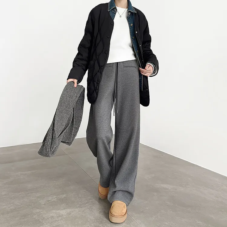 冬季加绒女裤2024新款加长高个子微喇阔腿裤直筒加厚宽松运动卫裤