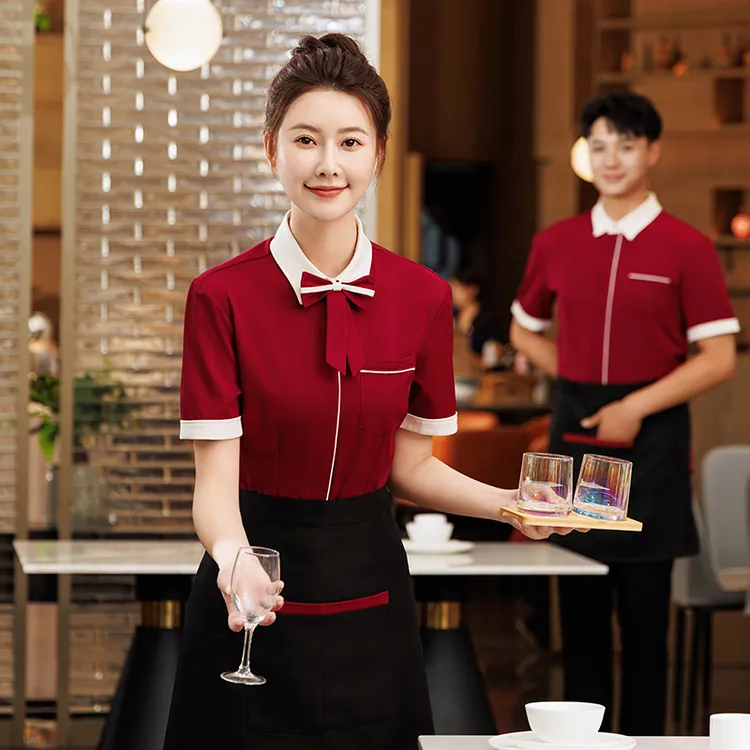 京橙西餐厅服务员工作服短袖女高档餐饮火锅饭店酒店员工夏装定制