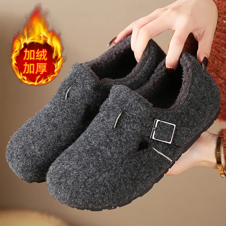 休闲风勃肯鞋秋冬纯色勃肯棉鞋小个子复古港风冬季女鞋增高勃肯鞋