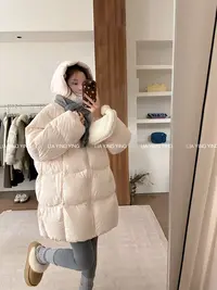 【屁桃】蓬松～重磅95绒！高级感连帽羽绒服女中长款加厚保暖外套