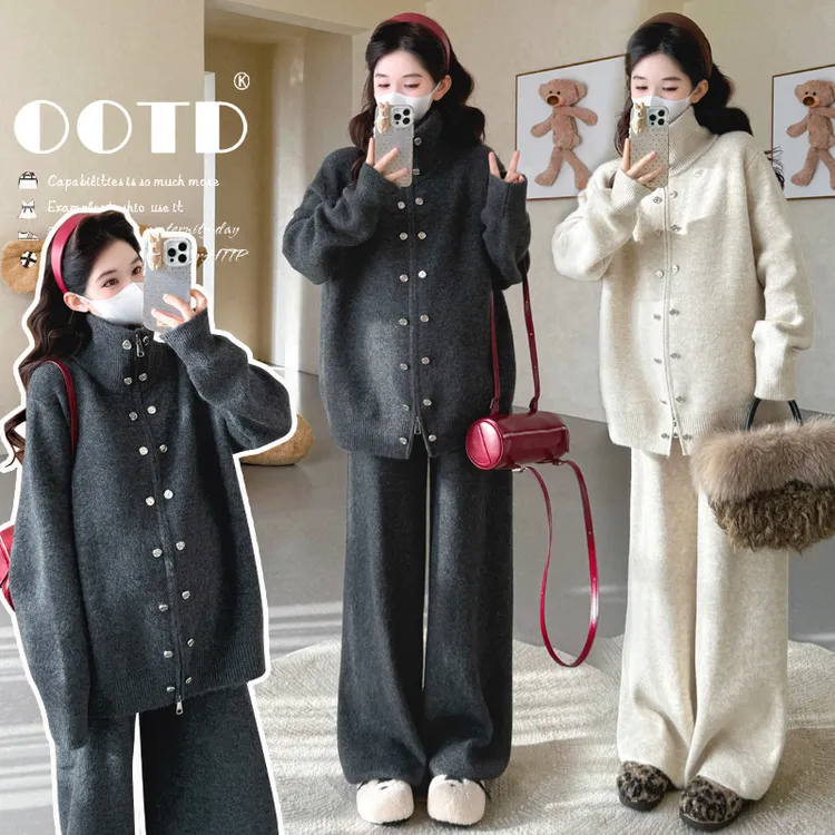 2025孕妇秋冬新款韩系慵懒气质设计感软糯亲肤加厚舒适保暖两件套