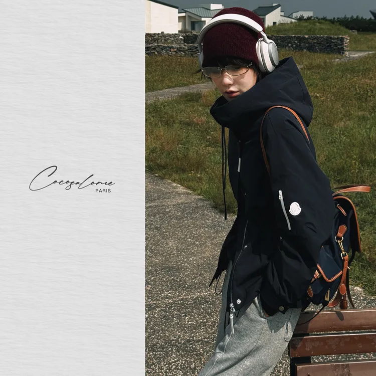 韩彬彬"城市运动"90鹅绒抽绳收腰防风通勤户外连帽鹅绒服2397-1