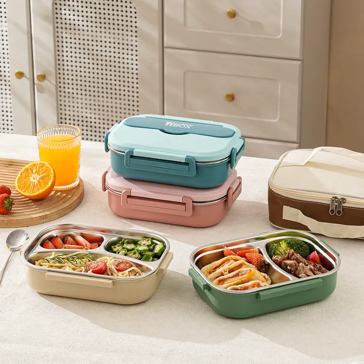 304不锈钢儿童分格饭盒小学生食堂打饭餐盒上班族可微波炉便当盒