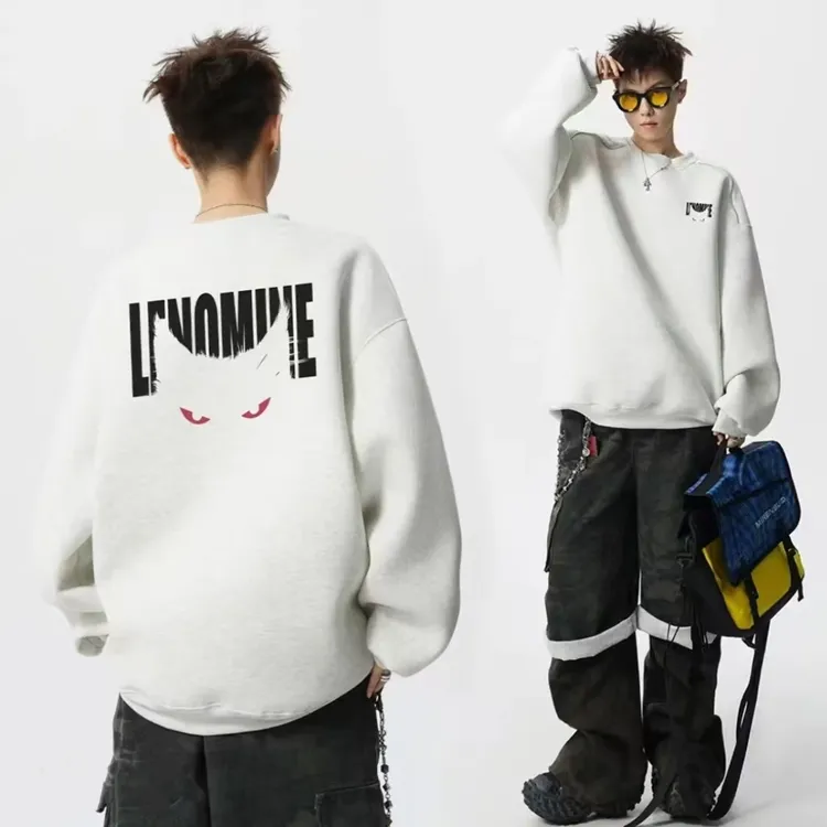 洛比凡.52028 冬季加绒圆领卫衣青少年学生长袖卫衣