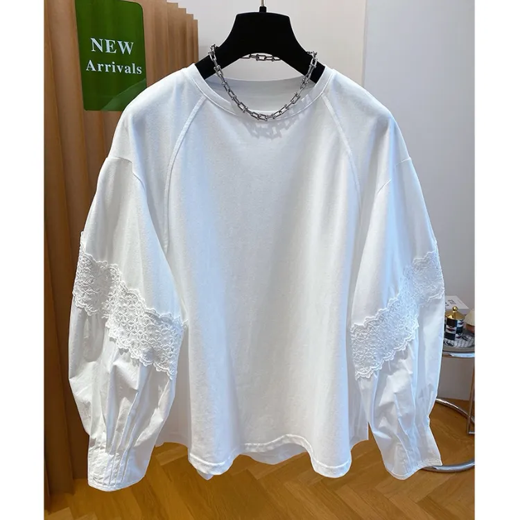 【运补6】独特超好看法式刺绣蕾丝衬衫长袖T恤打底衫上衣女春