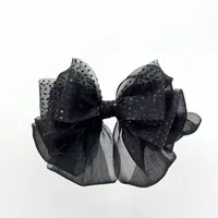 GREBUTY 6318 复古低奢黑色暗纹波点多重蝴蝶结10cm弹簧夹