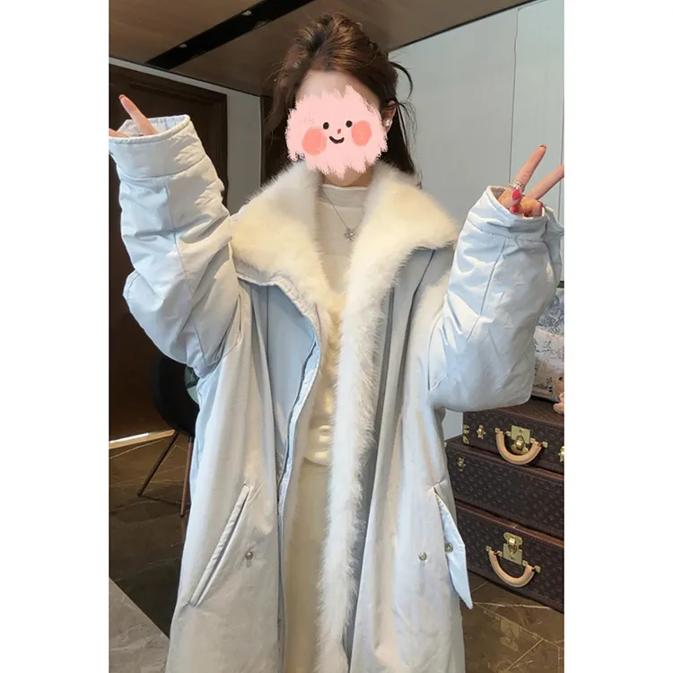 2025年新款时尚立领派克服冬季毛绒加厚款长款宽松型外套女