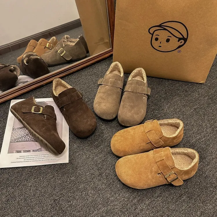 全包勃肯鞋女2025新款冬季单鞋平底加绒鞋子女鞋棉鞋雪地靴小皮鞋