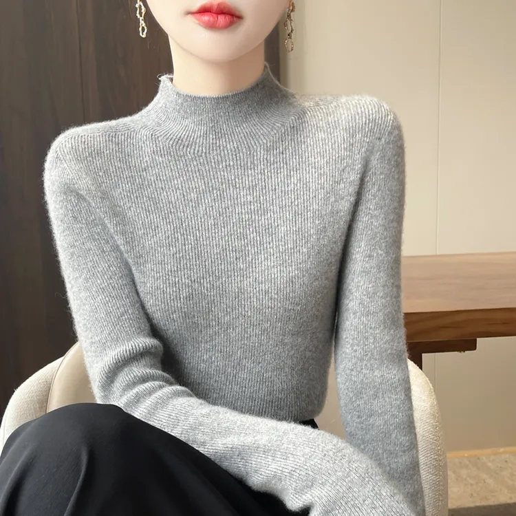 羊毛一线成衣无缝半高领 针织衫女套头毛衣修身打底432