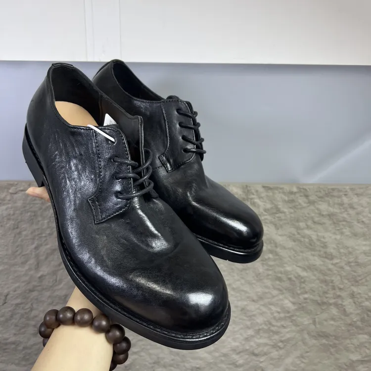 植绒水洗马皮系带休闲皮鞋英伦风男士真皮皮鞋圆头正装休闲鞋时尚