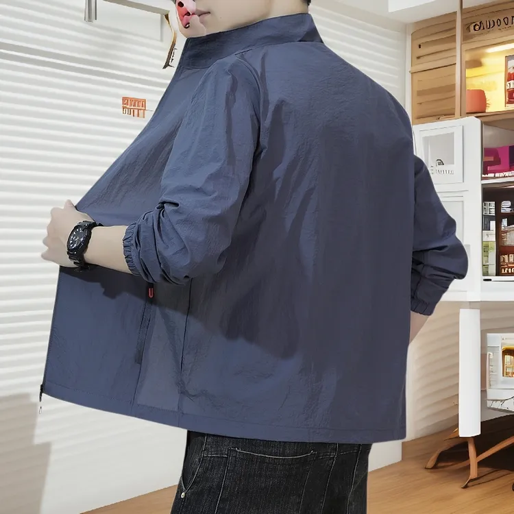 夏季男士户外运动休闲防晒服轻薄透气防紫外线立领夹克外套衣宽松