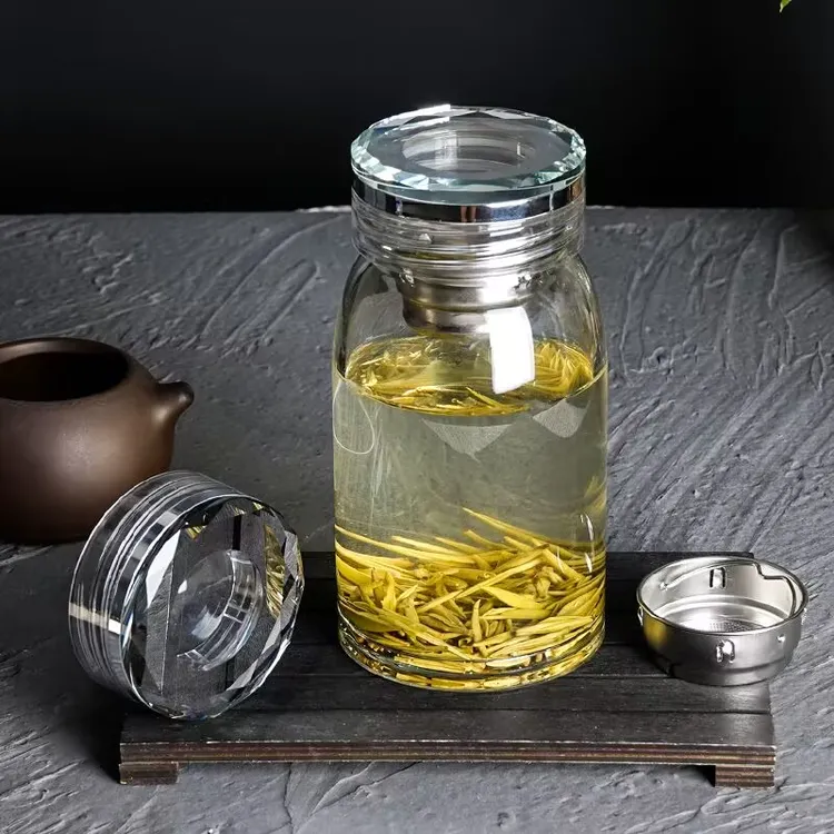 高端透明玻璃茶杯304茶隔车载大容量玻璃水杯加厚办公商务喝水杯