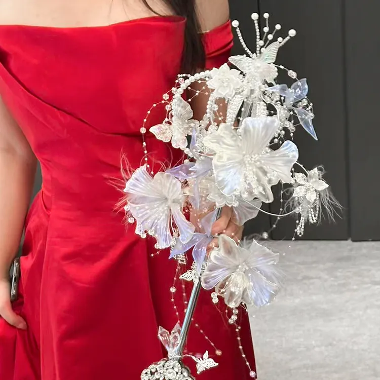 权杖水晶手捧花新娘结婚手工diy高级婚纱材料包送闺蜜结婚礼物