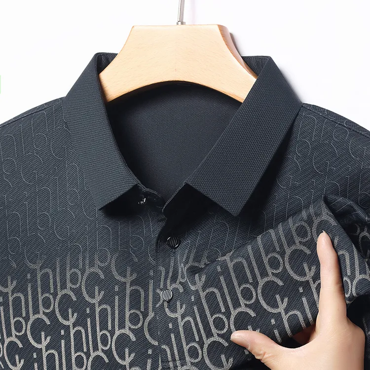 夏季新款男士polo衫商务休闲翻领短袖男时尚印花中年半袖宽松T恤