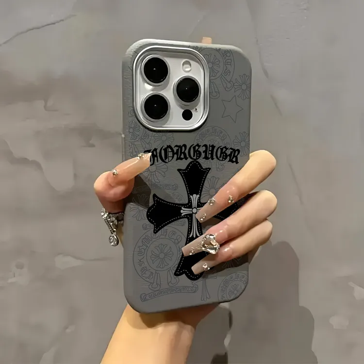 复古潮牌十字架适用苹果13/15iPhone16promax皮纹手机壳14小众