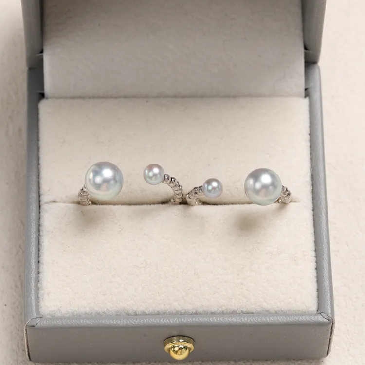 【叭哒不惑】18K金4-7.5mm银蓝akoya海水珍珠戒指 14号 多样性发一