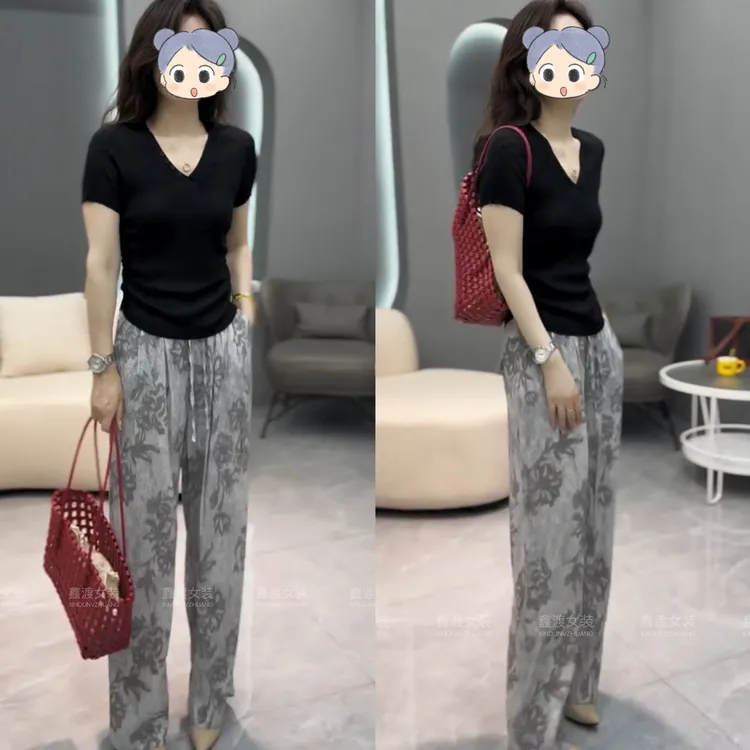 2025夏季新款时尚显瘦气质女士网红洋气两件套百搭款D5537