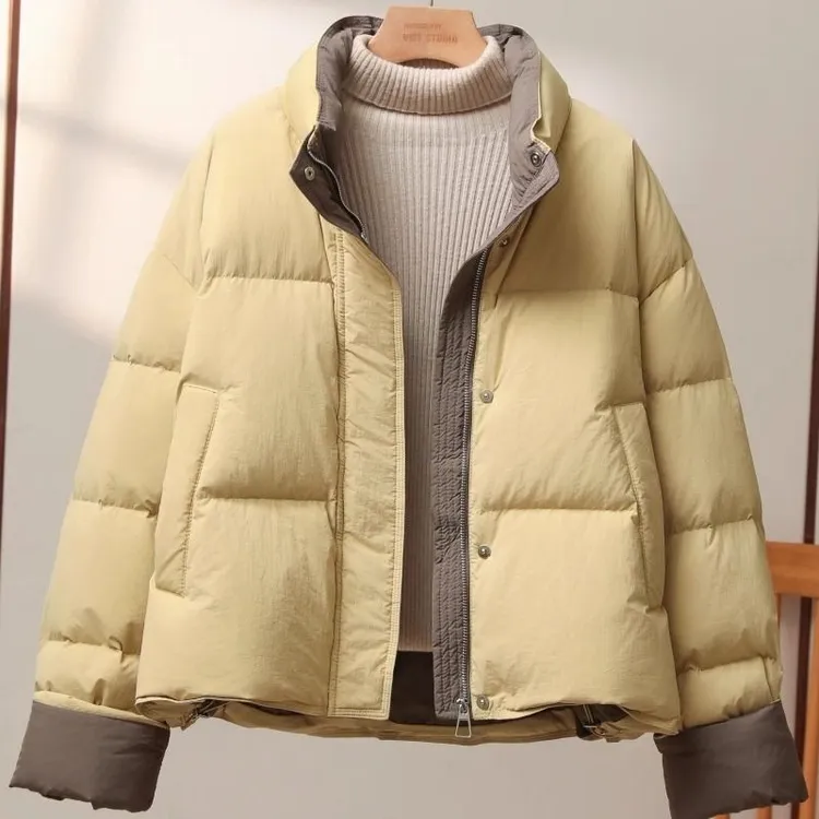 爱衣服同款撞色立领棉衣棉服女冬季短款新款小个子加厚时尚外套潮