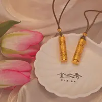 金之秀珠宝   新中式镂空可打开六字箴言柱形吊坠复古七夕送礼物