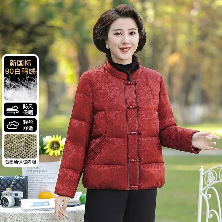 妈妈装白鸭绒外套2025冬季水貂毛新中式洋气妈妈装中老年羽绒服
