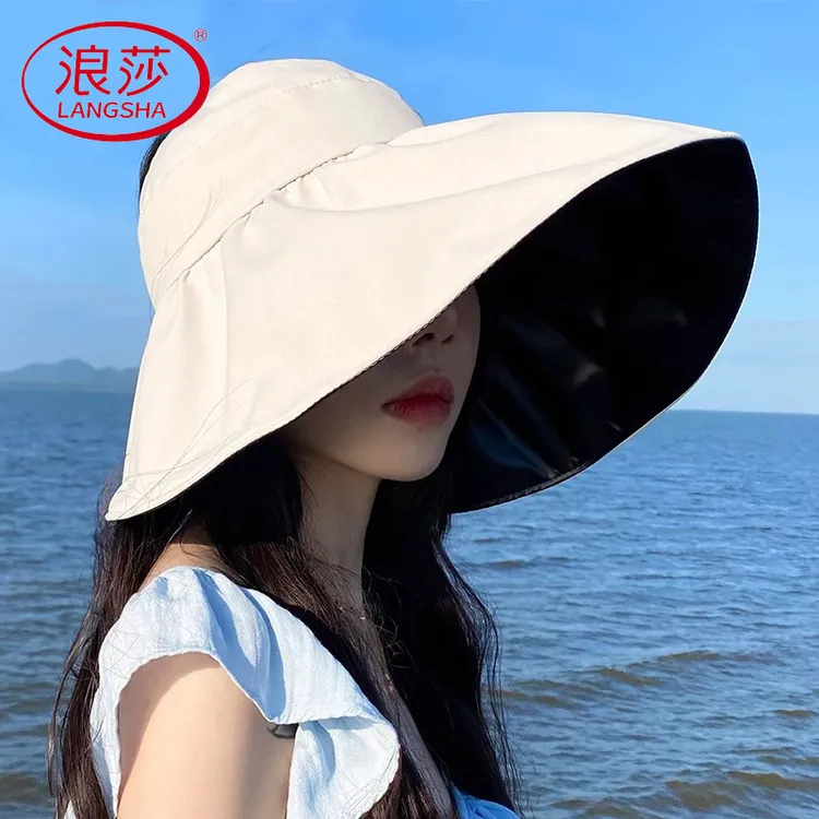 浪莎空顶遮阳帽女黑胶遮脸防晒帽大帽檐渔夫帽折叠新款空顶帽商品图