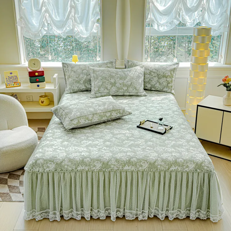 2025新款A类3D立体冰豆豆双层蕾丝高分子凉席三件套冰丝席床裙款