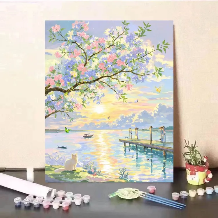 新款古风花景数字油画diy手工填色治愈解压高颜值客厅装饰画送礼