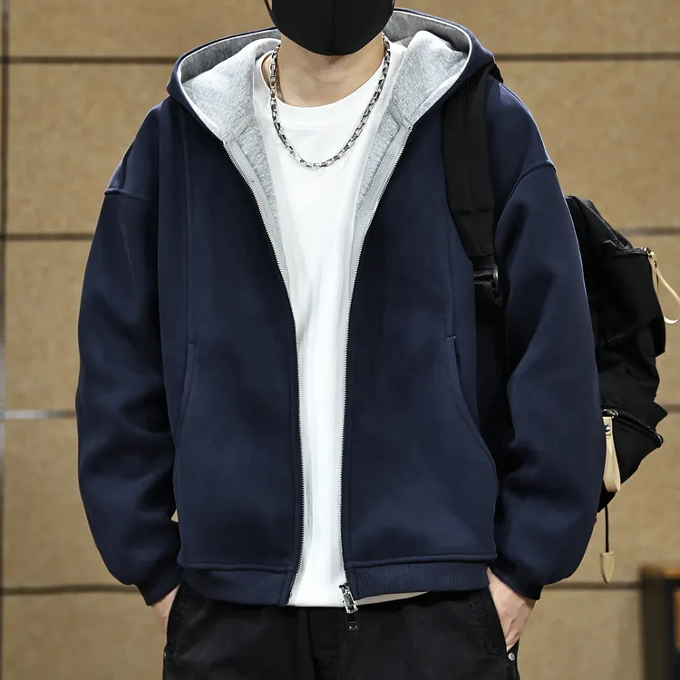 美式重磅灰色双拉链卫衣外套男2025新款秋冬短款宽松连帽开衫夹克