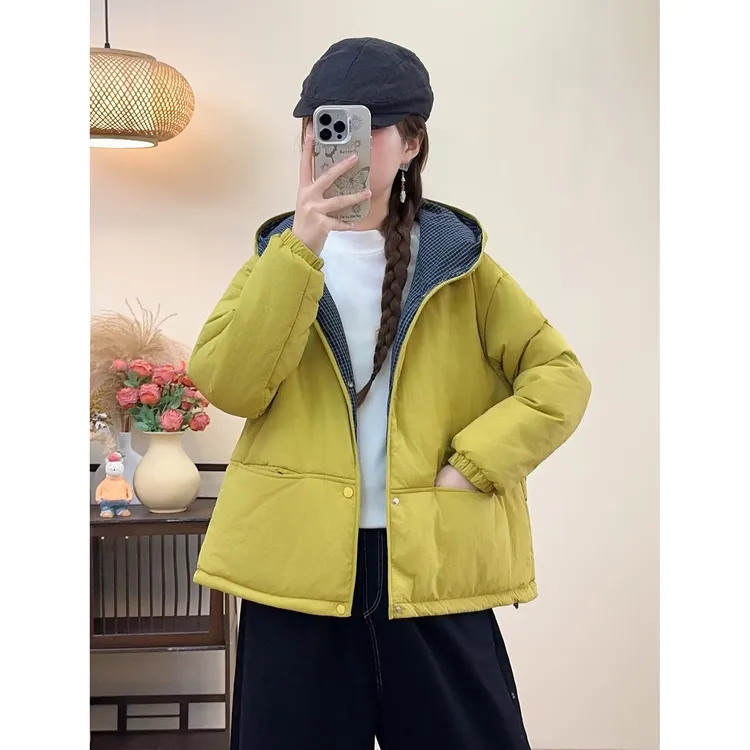 2025大码连帽耐磨薄款保暖纯色女棉服棉衣冬装短款1396