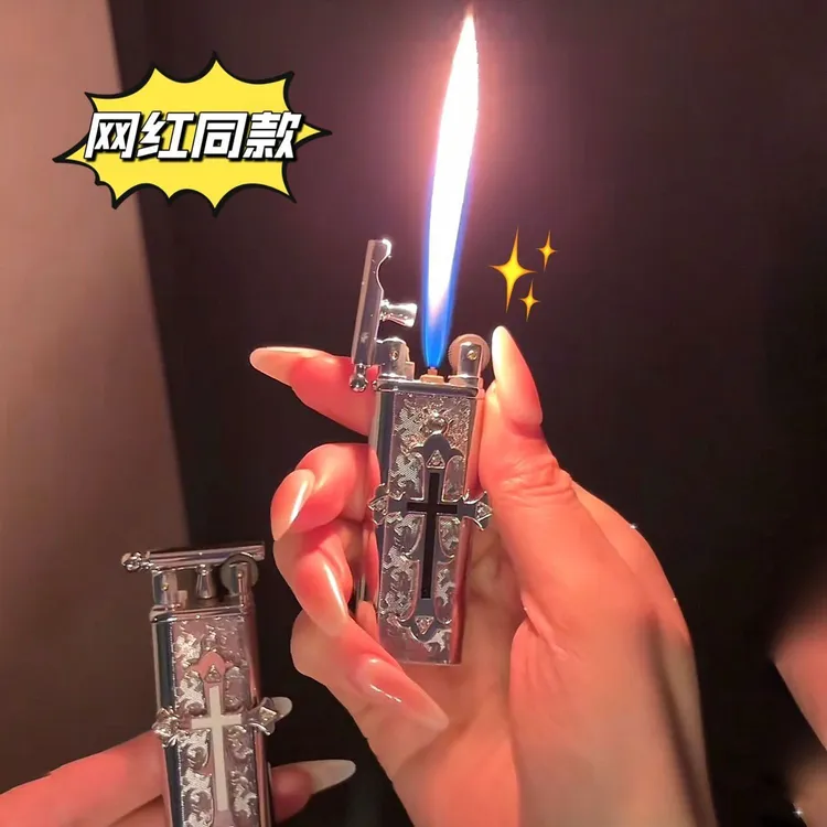 手作复古高颜值轻奢砂轮充气打火机礼品十字架送男友闺蜜礼物高级