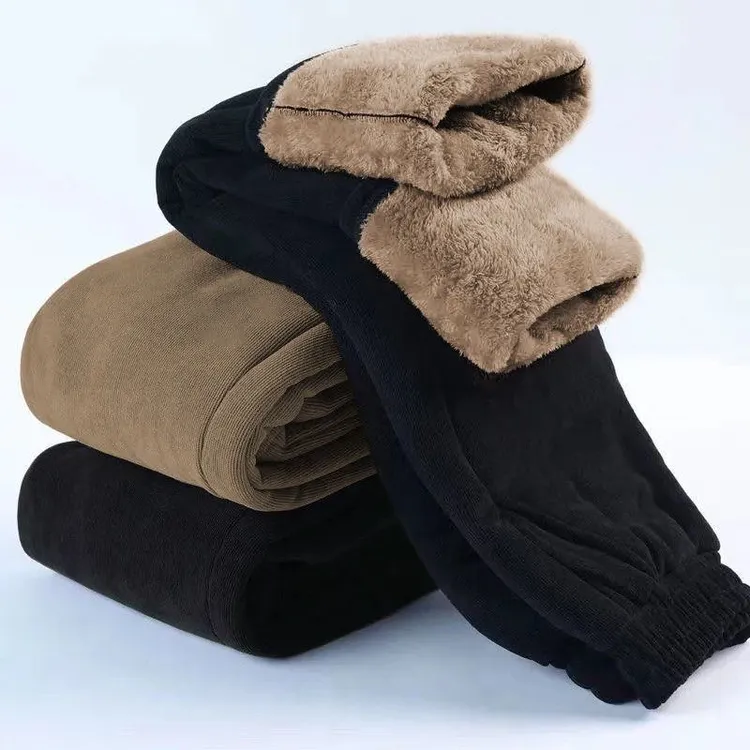 冬季羊羔绒女裤加厚保暖棉裤爆款松紧高腰裤妈妈冬款条绒外穿长裤