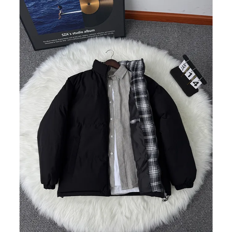 fitcheck格子拼接棉服男女款秋冬复古无帽棉衣美式情侣面包服外套