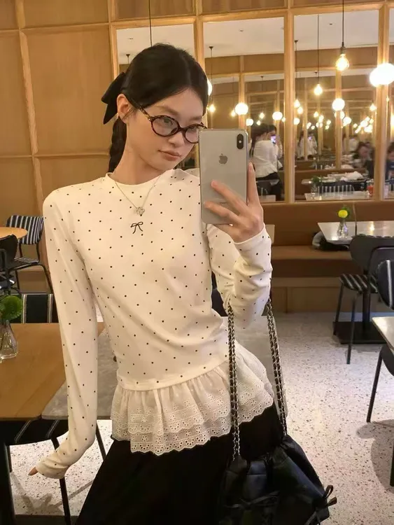 2025年冬季新款波点蝴蝶结甜美芭蕾风上衣68851