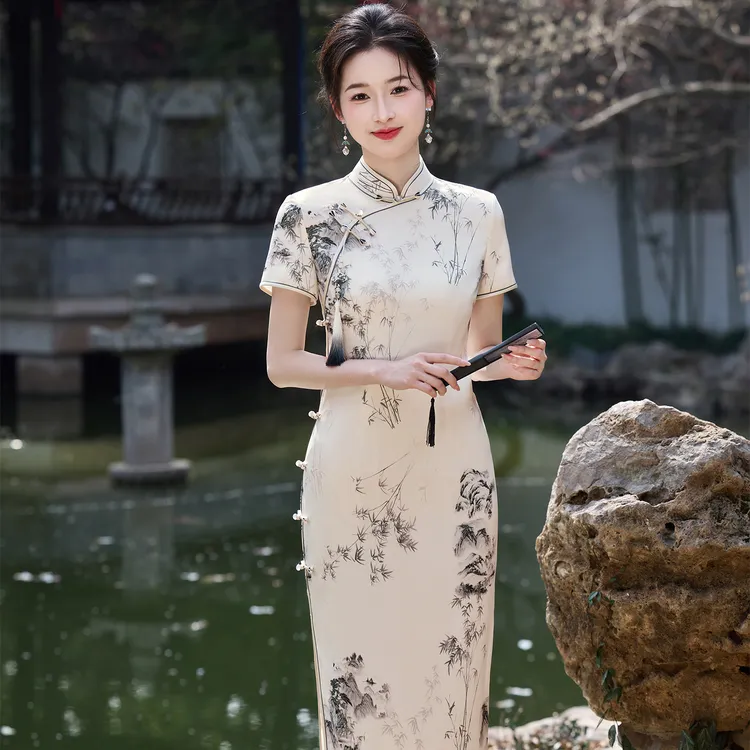 新中式旗袍年轻款改良竹叶复古民国风女2025夏季新款日常高考送考