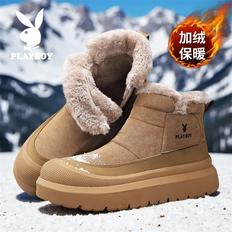 PLAYBOY/花花公子雪地靴加绒加厚高帮休闲保暖鞋厚底防滑东北棉鞋