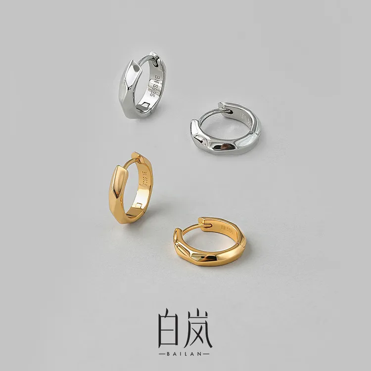 925银耳饰 白岚镜光耳圈女轻奢简约百搭小众耳环春夏耳饰ED3773