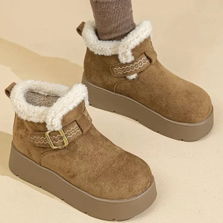 冬季新款加绒保暖厚底勃肯鞋刺绣一脚蹬棉鞋外穿保暖休闲风女鞋
