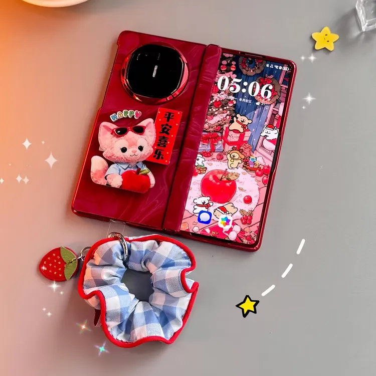 适用华为MateX6新年手机壳X6X7典藏版可爱支架中轴全包电镀保护壳