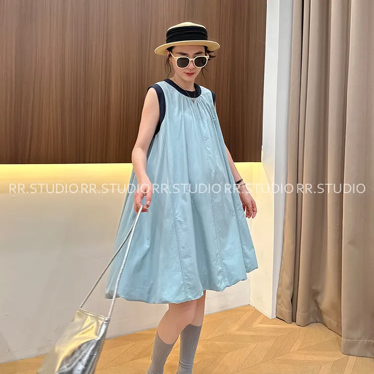 孕妇装夏季新款无袖背心裙设计感减龄撞色韩版花苞连衣裙DY2244