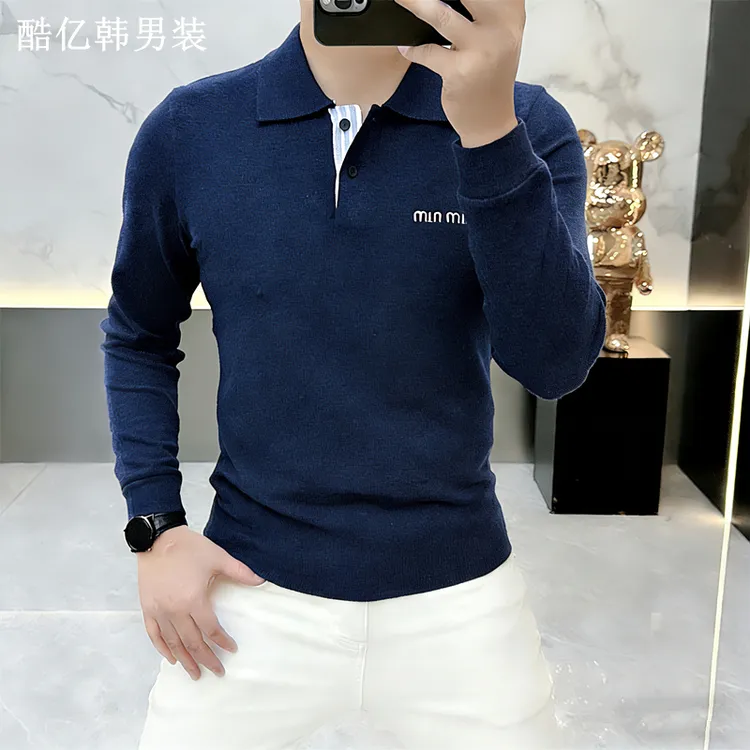 欧货轻奢高品质秋冬长袖毛衣男士针织衫休闲打底衫翻领POLO衫8713