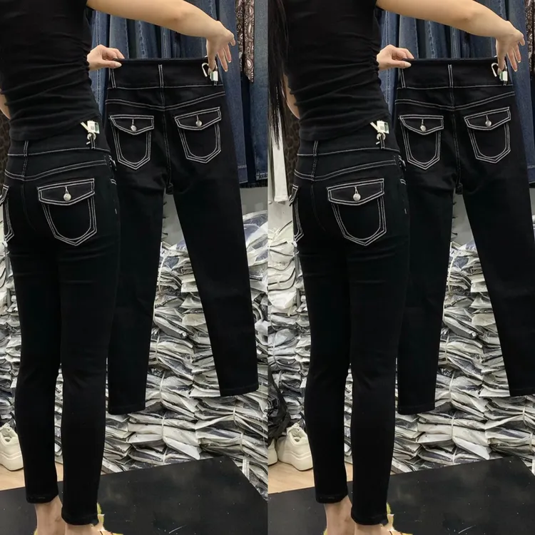 高腰弹力显瘦明线设计黑色修身小脚牛仔裤女秋季九分百搭铅笔裤