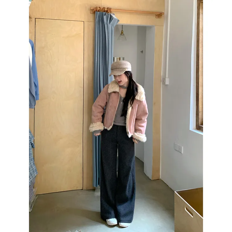 切糕自制【长腿密钥】小个子秋冬女质感百搭显瘦直筒加厚毛呢休闲裤