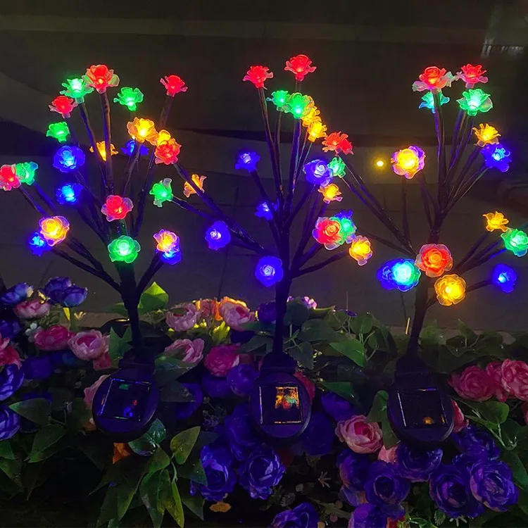 太阳能七彩玫瑰花地插灯庭院景观装饰灯