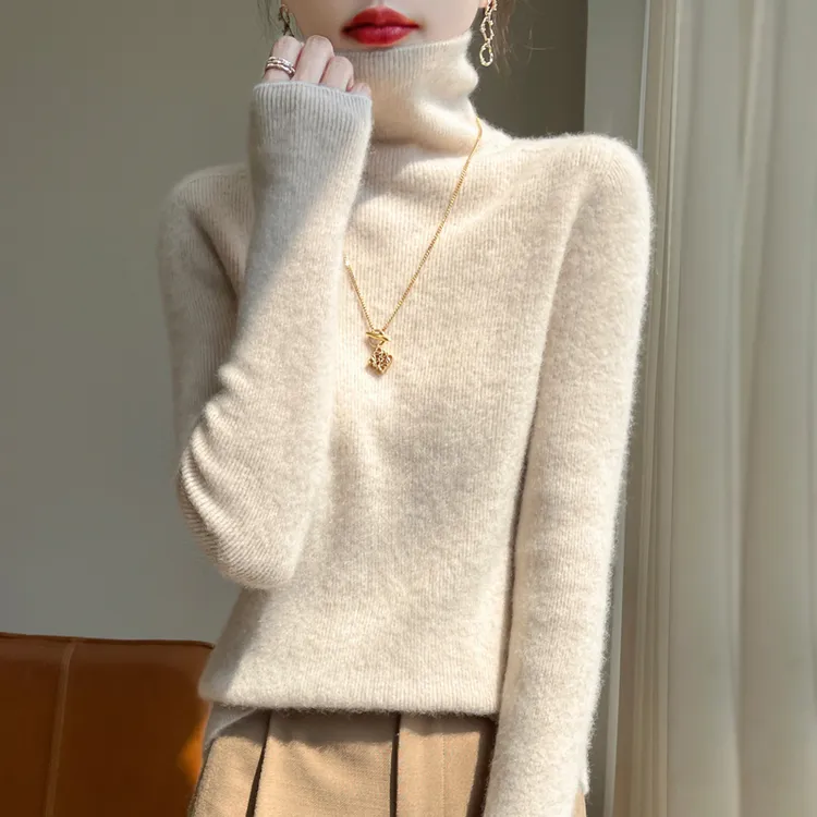 一线成衣加厚堆堆领羊绒衫深驼色打底衫洋气长袖半高领修身