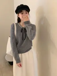 【素简.810198】秋冬100绵羊毛花边领子穿带子红人上新羊毛衫