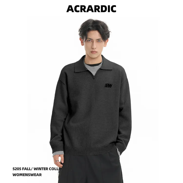 ACRARDIC秋冬通勤美式polo领毛衣男潮牌复古保暖假两件针织衫外套