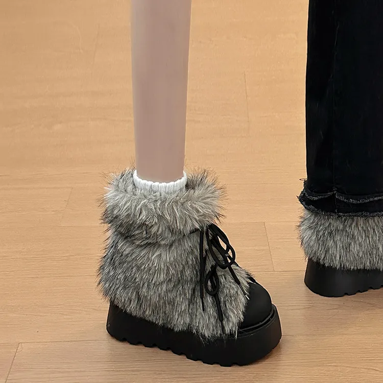 加绒保暖毛毛厚底雪地靴女款2025新款冬增高加厚勃肯棉鞋韩版百搭