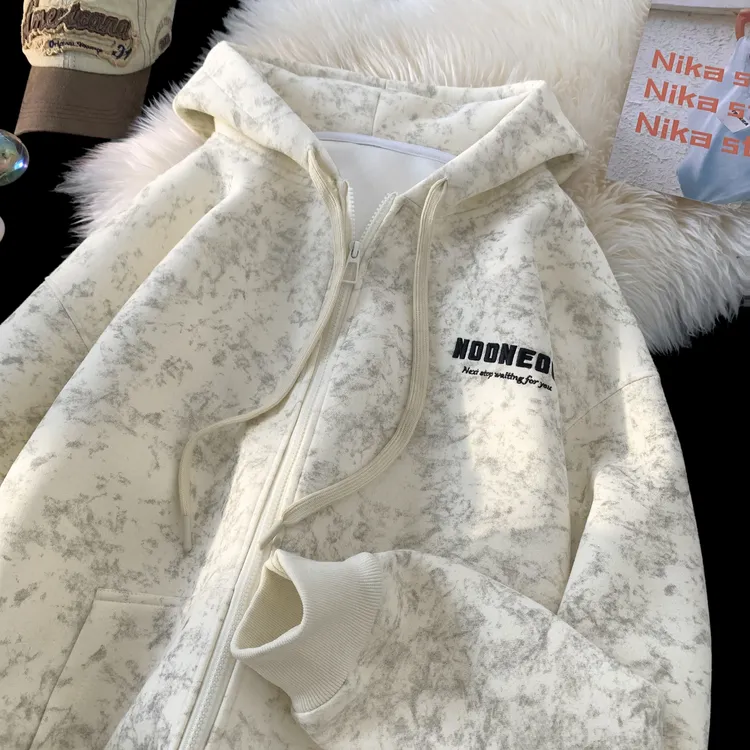 TR.STUIDO美式潮流400g重磅扎染绣花脏脏连帽卫衣百搭开衫外套男